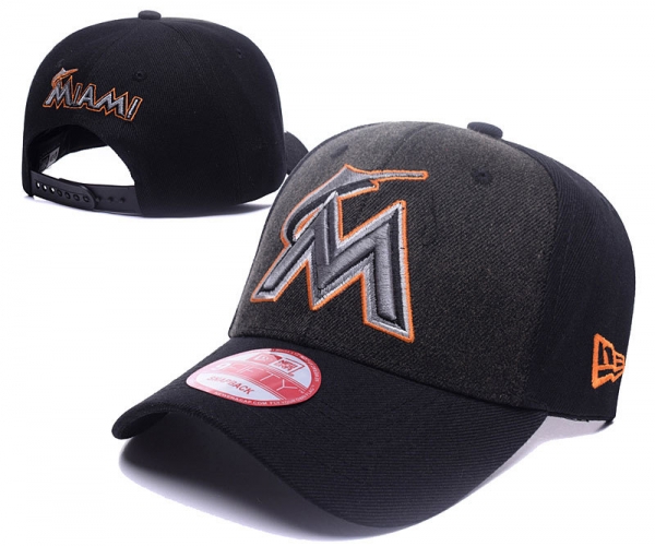 MLB Snapbacks Miami Marlins Fitted Caps in Black Gray with Gray Embroidery,Hottest New Styles,Factory Outlet Price,worldwide shipping Snapbacks/Hats/Caps