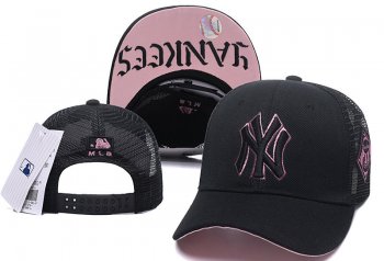 MLB Snapbacks New York Yankees Fitted Caps in Black Pink with Black Embroidery,competitive price,UK store,USA Discount Online Sale Snapbacks/Hats/Caps