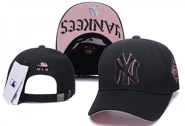 MLB Snapbacks New York Yankees Fitted Caps in Black Pink with Pink Embroidery,cheapest price,famous brand,Fast Worldwide Delivery Snapbacks/Hats/Caps