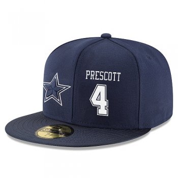 NFL Dallas Cowboys #4 Dak Prescott Snapback Adjustable Stitched Player Hat - Navy/White Snapbacks/Hats/Caps