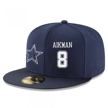 NFL Dallas Cowboys #8 Troy Aikman Snapback Adjustable Stitched Player Hat - Navy/White Snapbacks/Hats/Caps