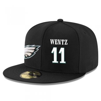 NFL Philadelphia Eagles #11 Carson Wentz Snapback Adjustable Stitched Player Hat - Black/White Snapbacks/Hats/Caps