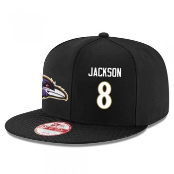 NFL Baltimore Ravens #8 Lamar Jackson Snapback Adjustable Stitched Player Hat - Black Snapbacks/Hats/Caps