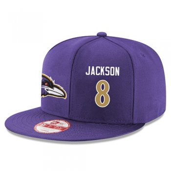 NFL Baltimore Ravens #8 Lamar Jackson Snapback Adjustable Stitched Player Rush Hat - Purple Snapbacks/Hats/Caps