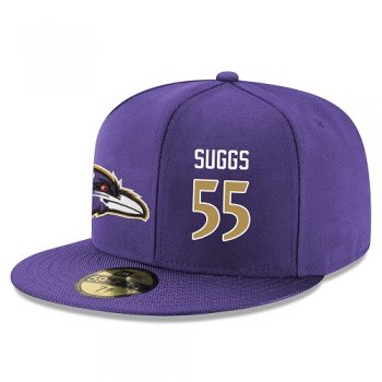 NFL Baltimore Ravens #55 Terrell Suggs Snapback Adjustable Stitched Player Rush Hat - Purple/Gold Snapbacks/Hats/Caps