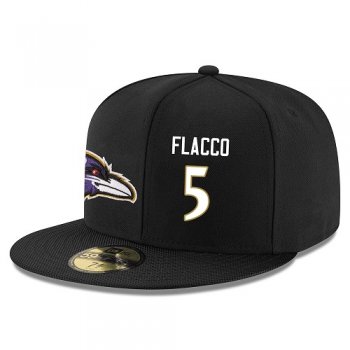 NFL Baltimore Ravens #5 Joe Flacco Snapback Adjustable Stitched Player Hat - Black/White Snapbacks/Hats/Caps