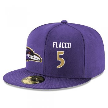 NFL Baltimore Ravens #5 Joe Flacco Snapback Adjustable Stitched Player Rush Hat - Purple/Gold Snapbacks/Hats/Caps