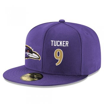 NFL Baltimore Ravens #9 Justin Tucker Snapback Adjustable Stitched Player Rush Hat - Purple/Gold Snapbacks/Hats/Caps