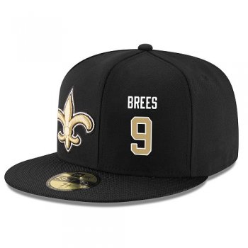 NFL New Orleans Saints #9 Drew Brees Snapback Adjustable Player Hat - Black/Gold Snapbacks/Hats/Caps