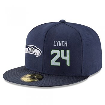 NFL Seattle Seahawks #24 Marshawn Lynch Snapback Adjustable Stitched Player Hat - Navy/Grey Snapbacks/Hats/Caps