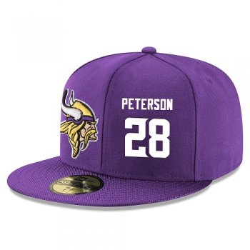 NFL Minnesota Vikings #28 Adrian Peterson Snapback Adjustable Stitched Player Hat - Purple/White Snapbacks/Hats/Caps