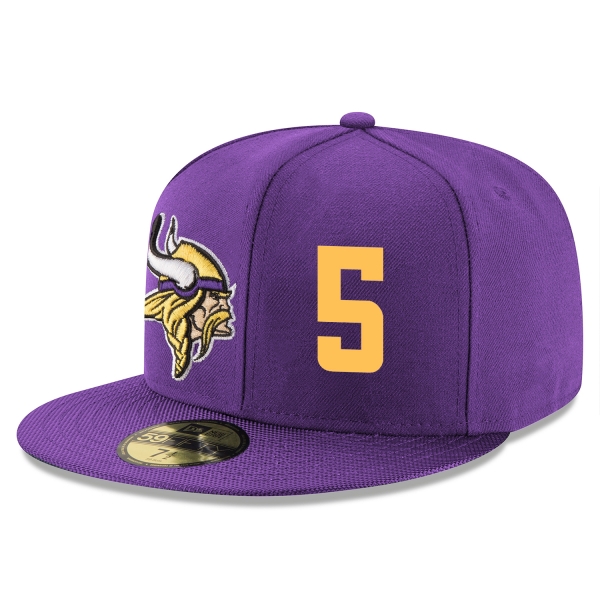 NFL Minnesota Vikings #5 Teddy Bridgewater Snapback Adjustable Stitched Player Hat - Purple/Gold Snapbacks/Hats/Caps