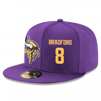 NFL Minnesota Vikings #8 Sam Bradford Snapback Adjustable Stitched Player Hat - Purple/Gold Snapbacks/Hats/Caps