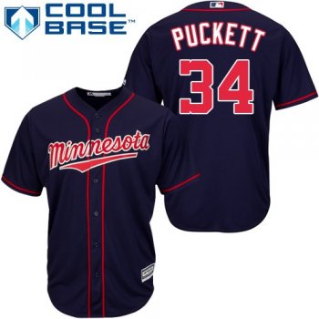 Men's Minnesota Twins #34 Kirby Puckett Navy Blue Alternate Road Cool Base Baseball Jersey