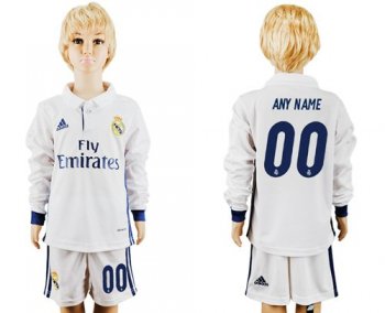 Real Madrid Personalized Home Long Sleeves Kid Soccer Club Jersey