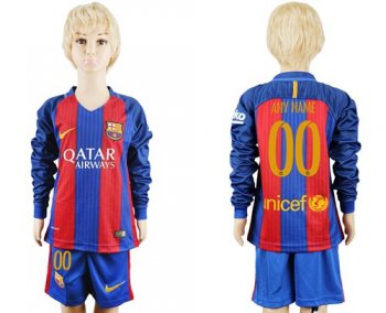 Barcelona Personalized Home Long Sleeves Kid Soccer Club Jersey