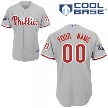 Phillies Personalized Authentic Grey w/2009 World Series Patch Cool Base MLB Jersey