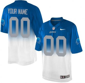 Nike Detroit Lions Customized Blue/White Men's Stitched Elite Fadeaway Fashion NFL Jersey