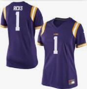 Womens #1 Eli Ricks LSU Tigers Purple Football College Jersey