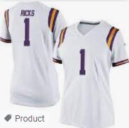 Womens #1 Eli Ricks LSU Tigers White Football College Jersey