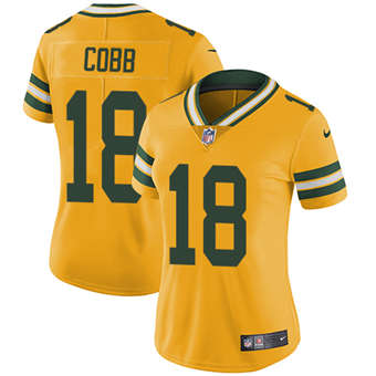 Women's Packers #18 Randall Cobb Yellow Stitched Football Limited Rush Jersey