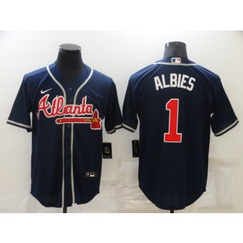 MLB Braves 1 Ozzie Albies Navy Nike Cool Base Men Jersey