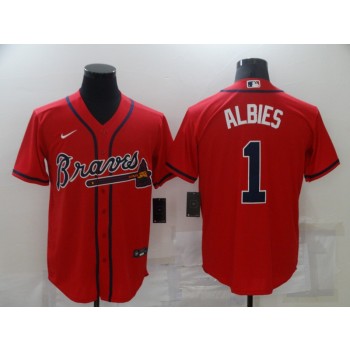 MLB Braves 1 Ozzie Albies Red Nike Cool Base Men Jersey