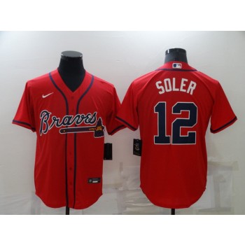 MLB Braves 12 Red Soler Nike Cool base Men Jersey