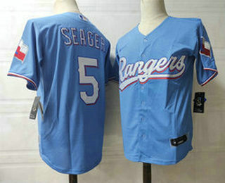 Men's Texas Rangers #5 Corey Seager Light Blue Stitched MLB Flex Base Nike Jersey