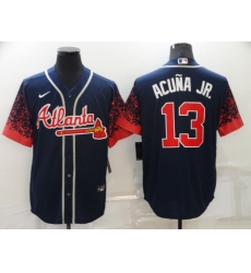 Men's Atlanta Braves #13 Ronald Acuna Jr. 2021 City Connect Navy Cool Base Stitched Baseball Jersey