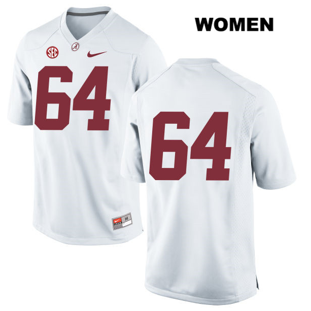 Women's Brandon Moore Nike Alabama Crimson Tide Stitched no. 64 White Authentic College Football Jersey - No Name