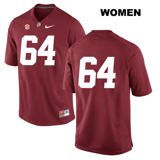 Women's Brandon Moore Stitched Alabama Crimson Tide no. 64 Red Nike Authentic College Football Jersey - No Name