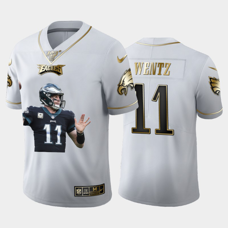 Philadelphia Eagles #11 Carson Wentz Nike Team Hero 2 Vapor Limited NFL 100 Jersey White Golden