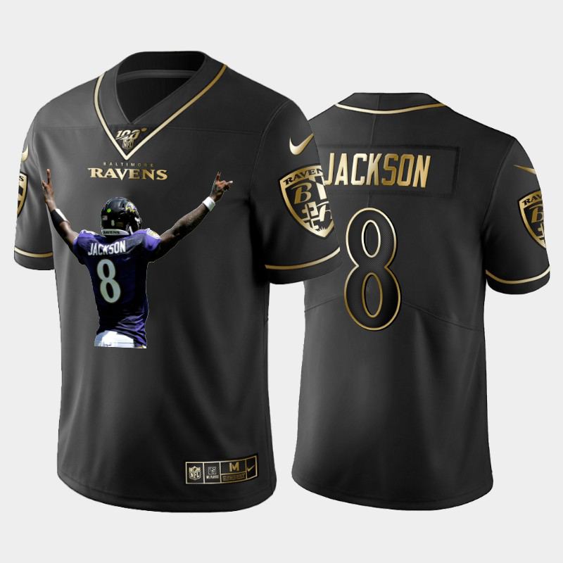 Baltimore Ravens #8 Lamar Jackson Nike Team Hero 4 Vapor Limited NFL 100 Jersey Black Golden