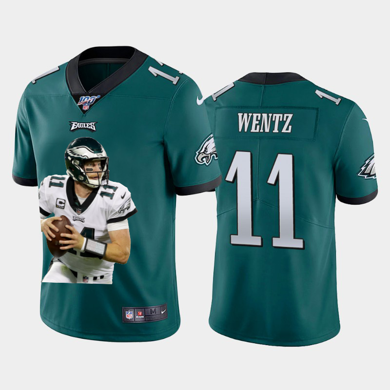 Philadelphia Eagles #11 Carson Wentz Nike Team Hero 3 Vapor Limited NFL 100 Jersey Green