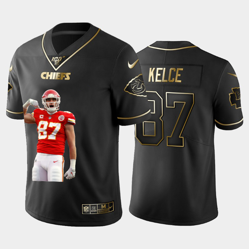 Kansas City Chiefs #87 Travis Kelce Nike Team Hero 3 Vapor Limited NFL 100 Jersey Black Golden