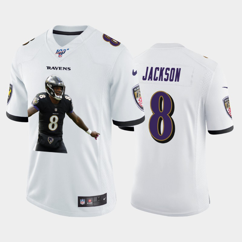 Baltimore Ravens #8 Lamar Jackson Nike Team Hero 6 Vapor Limited NFL 100 Jersey White