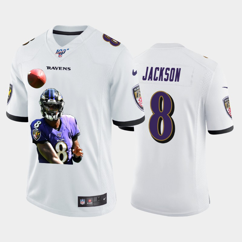 Baltimore Ravens #8 Lamar Jackson Nike Team Hero 5 Vapor Limited NFL 100 Jersey White