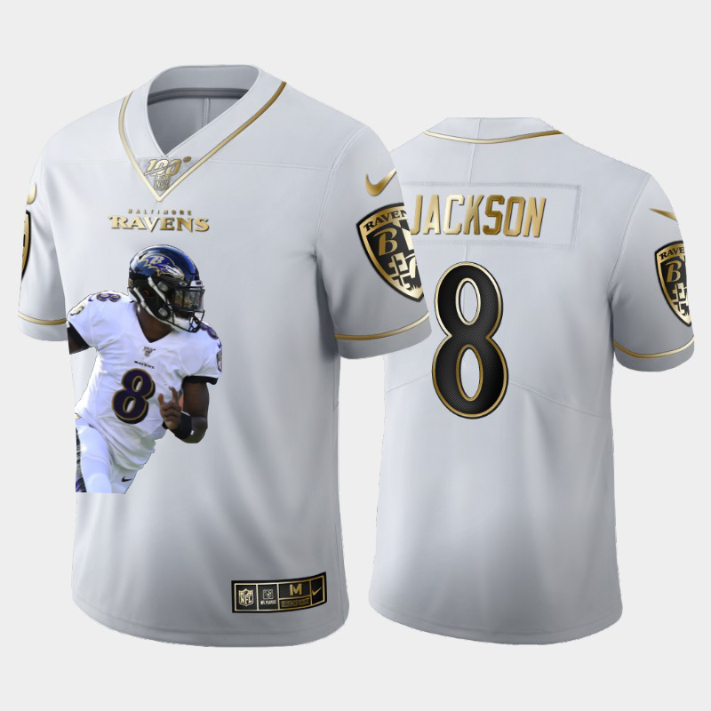 Baltimore Ravens #8 Lamar Jackson Nike Team Hero 1 Vapor Limited NFL 100 Jersey White Golden