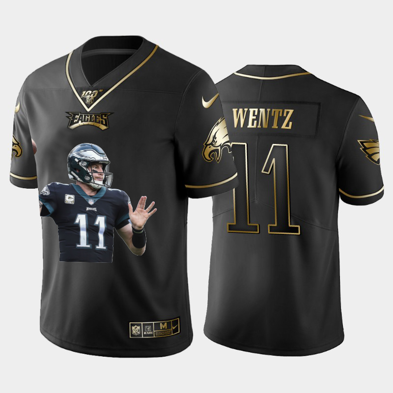 Philadelphia Eagles #11 Carson Wentz Nike Team Hero 1 Vapor Limited NFL 100 Jersey Black Golden