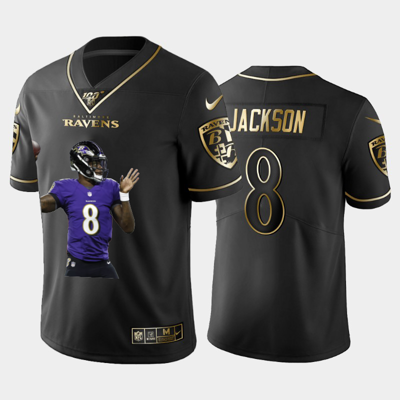 Baltimore Ravens #8 Lamar Jackson Nike Team Hero Vapor Limited NFL 100 Jersey Black Golden