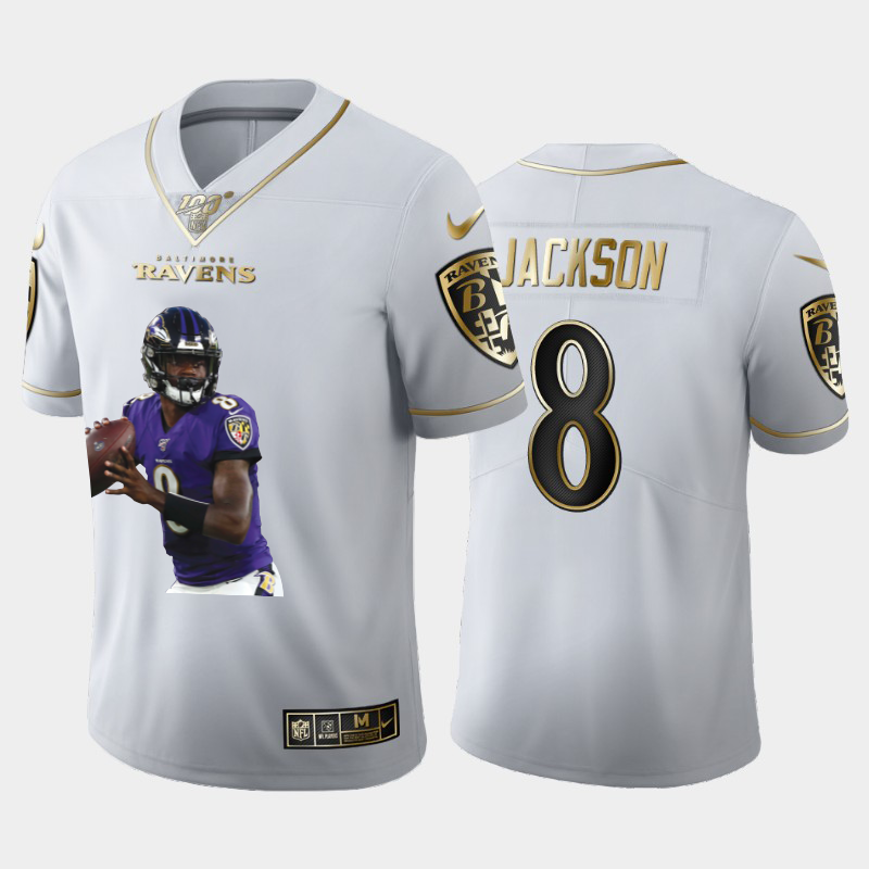 Baltimore Ravens #8 Lamar Jackson Nike Team Hero 5 Vapor Limited NFL 100 Jersey White Golden