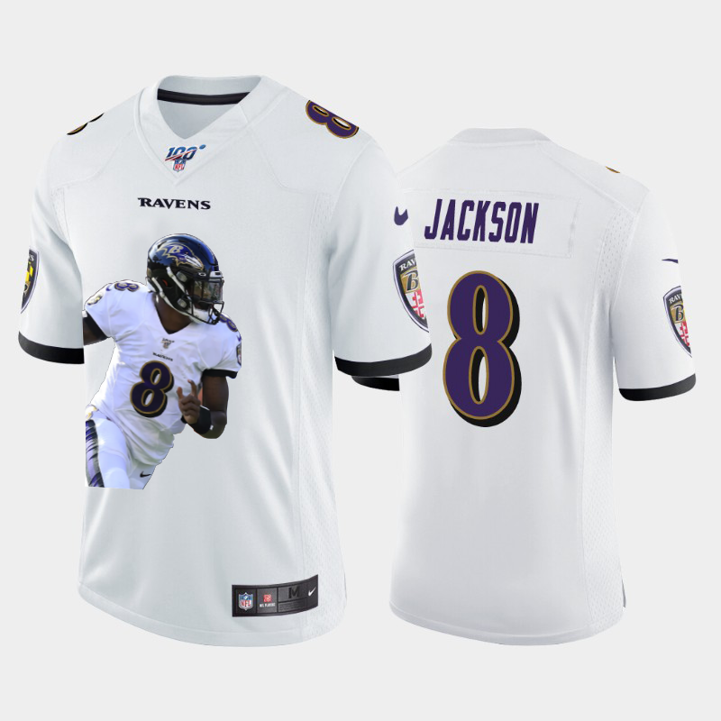 Baltimore Ravens #8 Lamar Jackson Nike Team Hero 1 Vapor Limited NFL 100 Jersey White