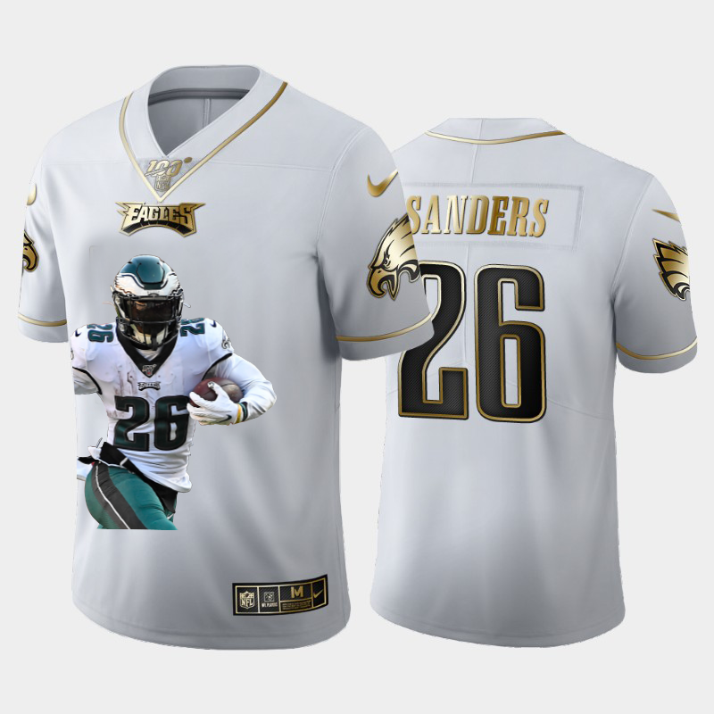 Philadelphia Eagles #26 Miles Sanders Nike Team Hero 3 Vapor Limited NFL 100 Jersey White Golden