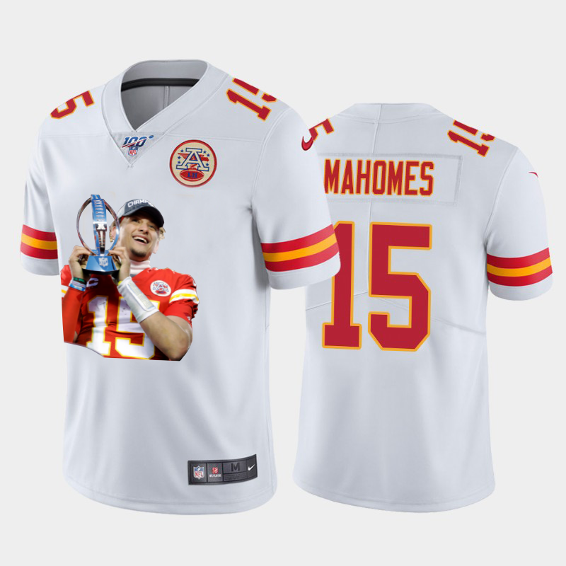 Kansas City Chiefs #15 Patrick Mahomes Nike Team Hero Vapor Limited NFL 100 Jersey White Golden