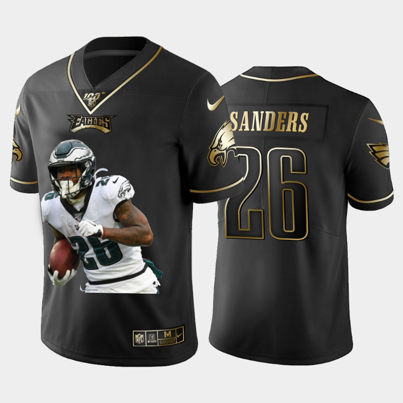 Philadelphia Eagles #26 Miles Sanders Nike Team Hero 1 Vapor Limited NFL 100 Jersey Black Golden