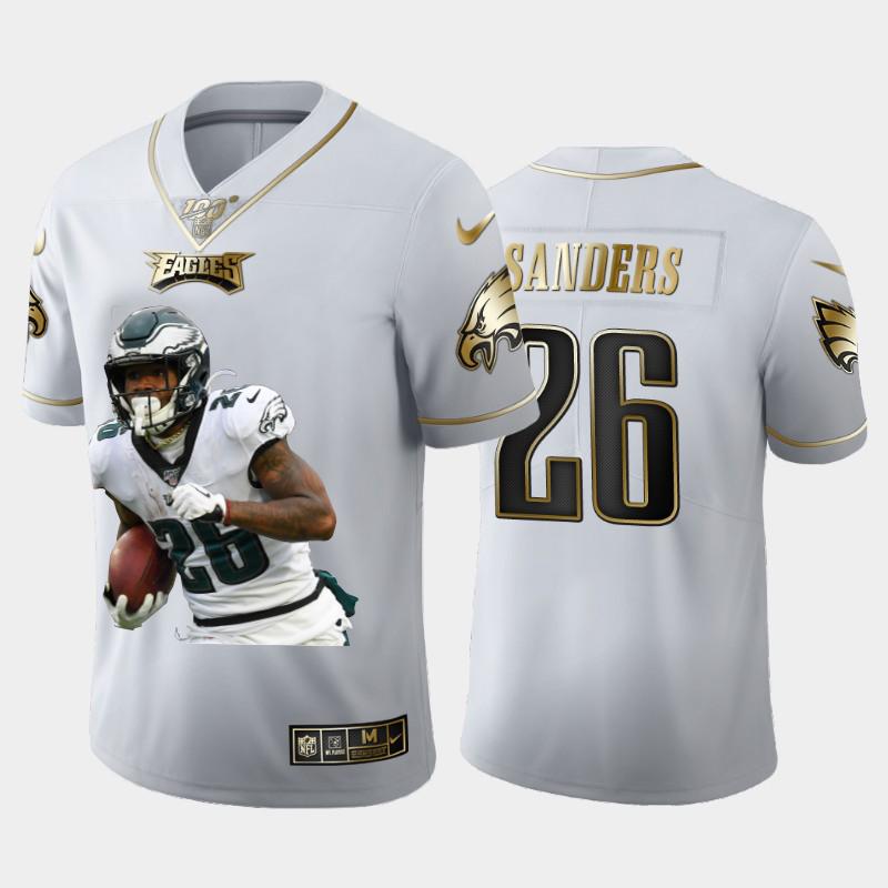 Philadelphia Eagles #26 Miles Sanders Nike Team Hero 2 Vapor Limited NFL 100 Jersey White Golden