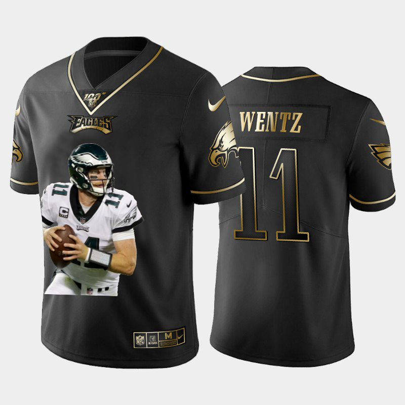 Philadelphia Eagles #11 Carson Wentz Nike Team Hero 3 Vapor Limited NFL 100 Jersey Black Golden