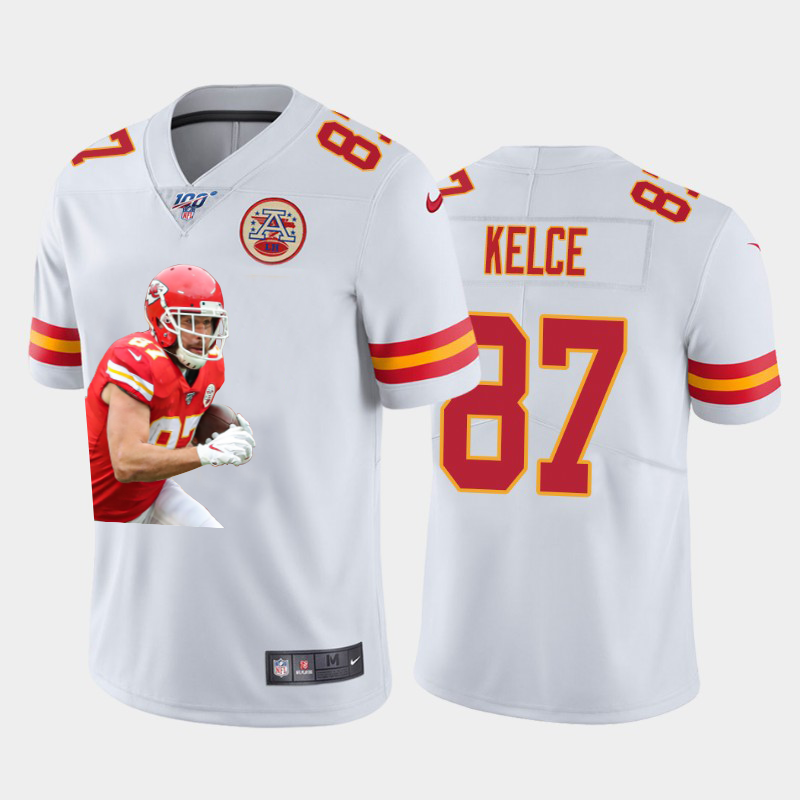 Kansas City Chiefs #87 Travis Kelce Nike Team Hero 1 Vapor Limited NFL 100 Jersey White Golden