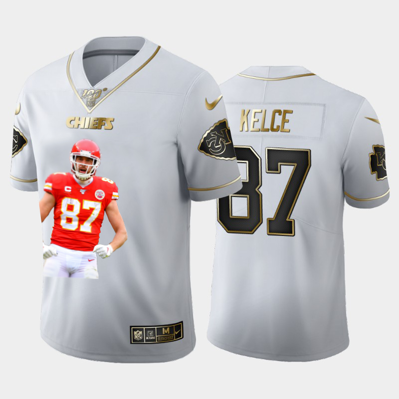 Kansas City Chiefs #87 Travis Kelce Nike Team Hero 7 Vapor Limited NFL 100 Jersey White Golden